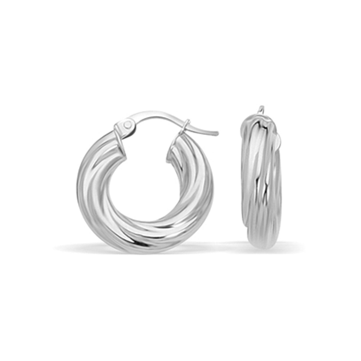 14k White Gold Fancy Twist Hoop Earrings