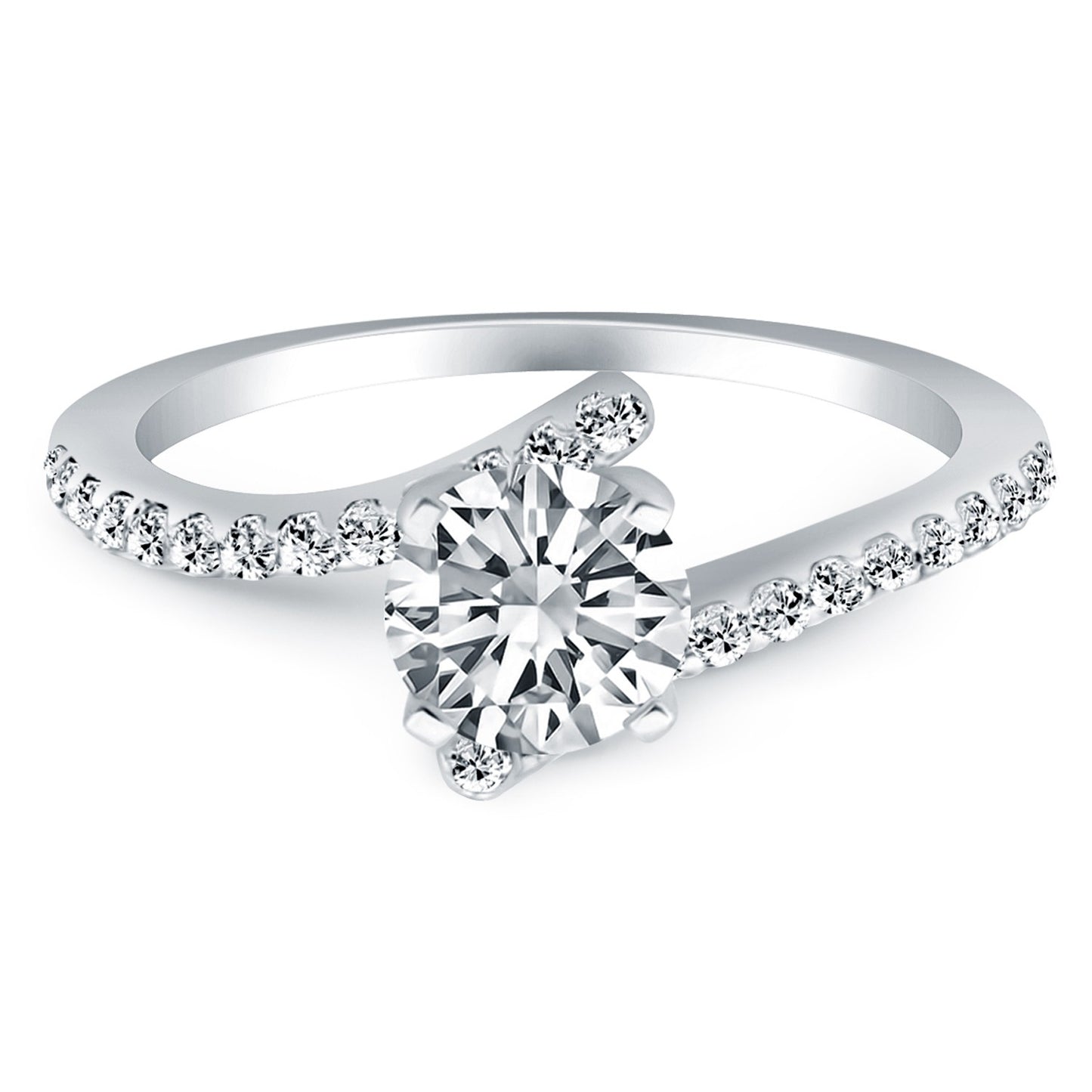 14k White Gold Open Shank Bypass Diamond Engagement Ring