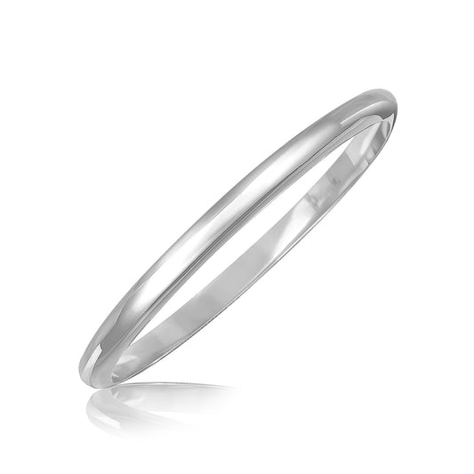 Sterling Silver Rhodium Plated Slim Dome Motif Bangle (6.50 mm)