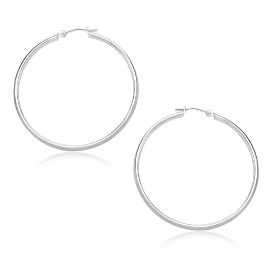 14k White Gold Polished Hoop Earrings (1.5x30mm)