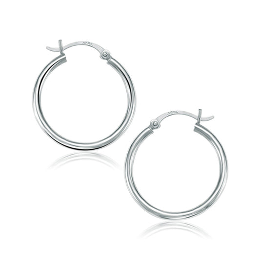 14k White Gold Polished Hoop Earrings (2x25mm)