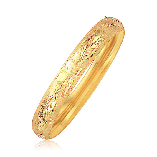 Classic Floral Carved Bangle in 14k Yellow Gold (10.00 mm)