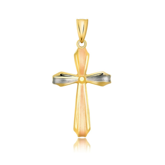 14k Tri Color Gold Cross Motif Pendant with Textured Finish