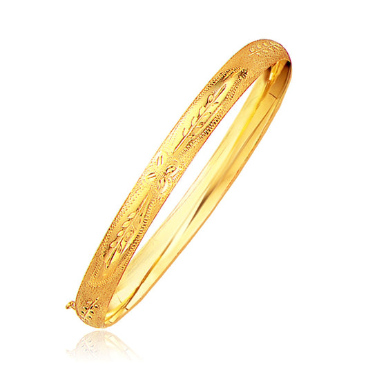 Classic Floral Carved Bangle in 14k Yellow Gold (6.00 mm)