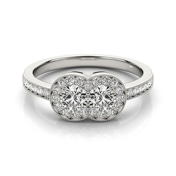 14k White Gold Two Stone Diamond Halo Ring (3/4 cttw)