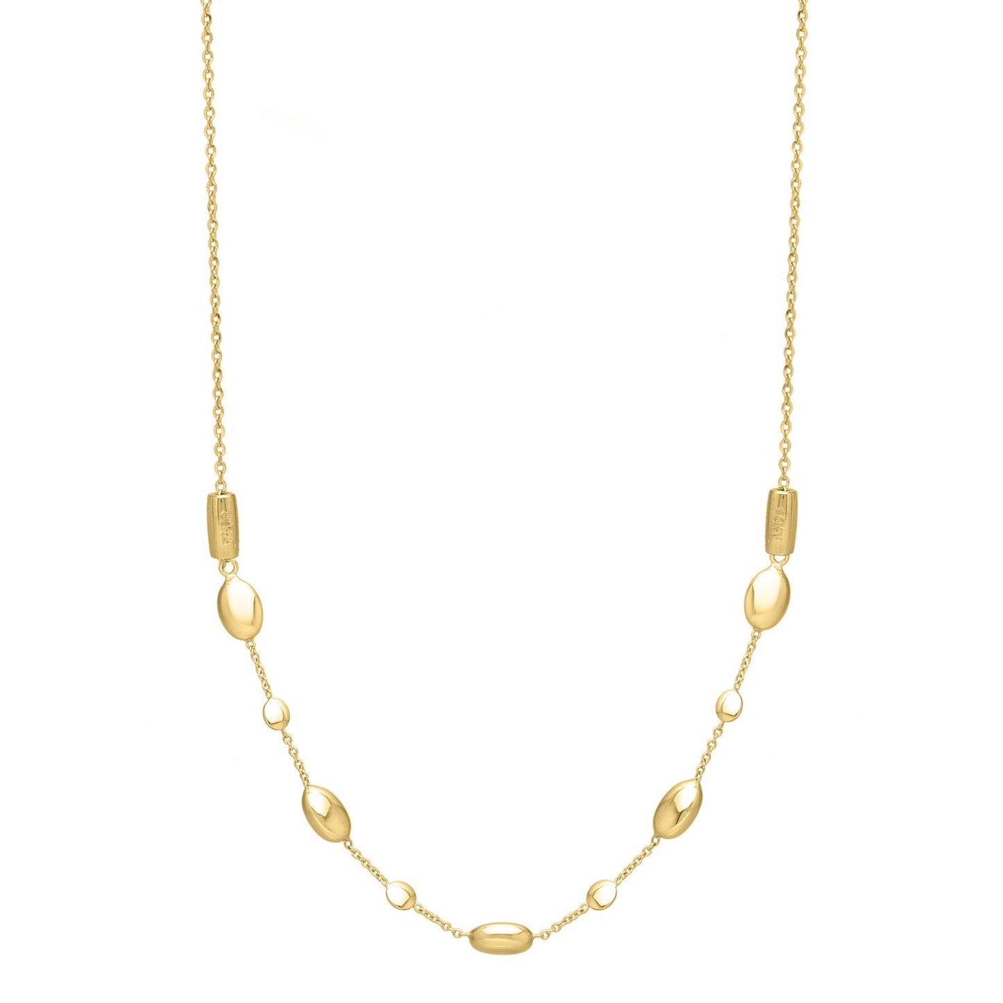 14k Yellow Gold Adjustable Puff Pebble Necklace