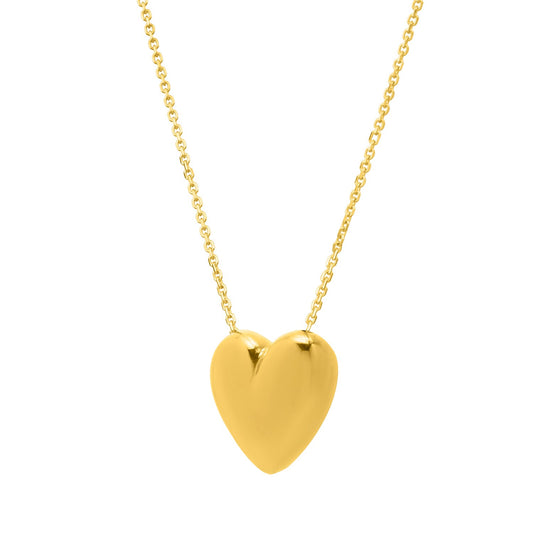 Large Puffed Heart Necklace in 14K Yellow Gold