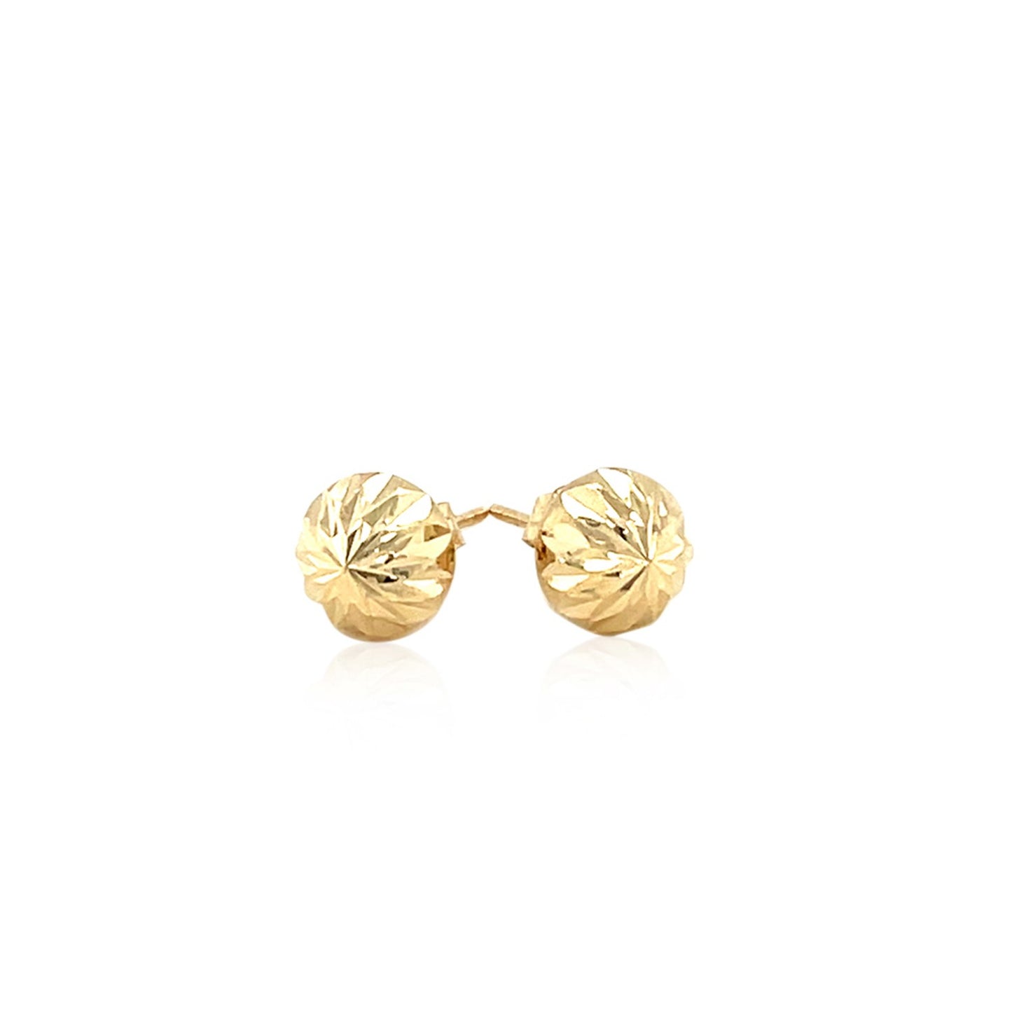 14k Yellow Gold Textured Flat Style Stud Earrings(6mm)