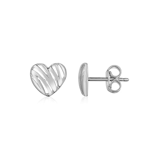 14K White Gold High Polish Scribble Heart Stud Earrings