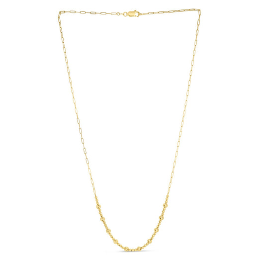 14k Yellow Gold Bead Paperclip Necklace