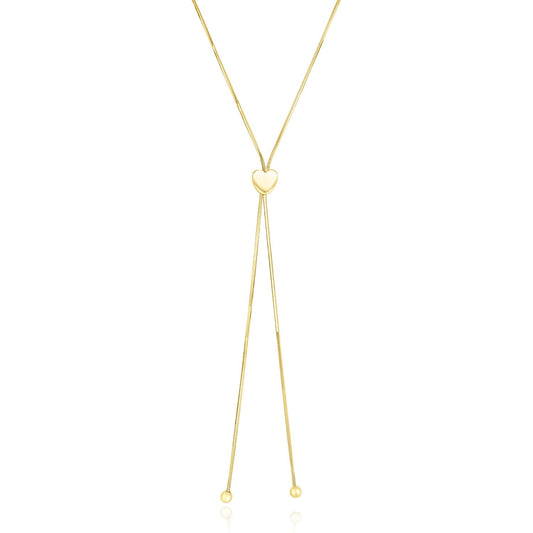 14k Yellow Gold Adjustable Heart Style Lariat Necklace