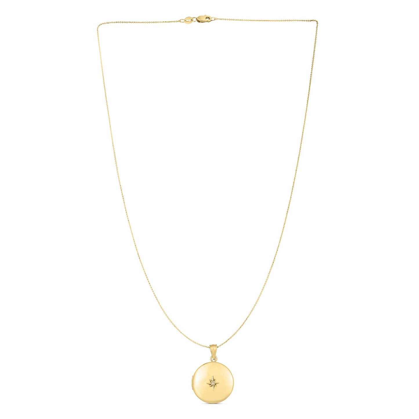 14k Yellow Gold Round North Star Locket Necklace