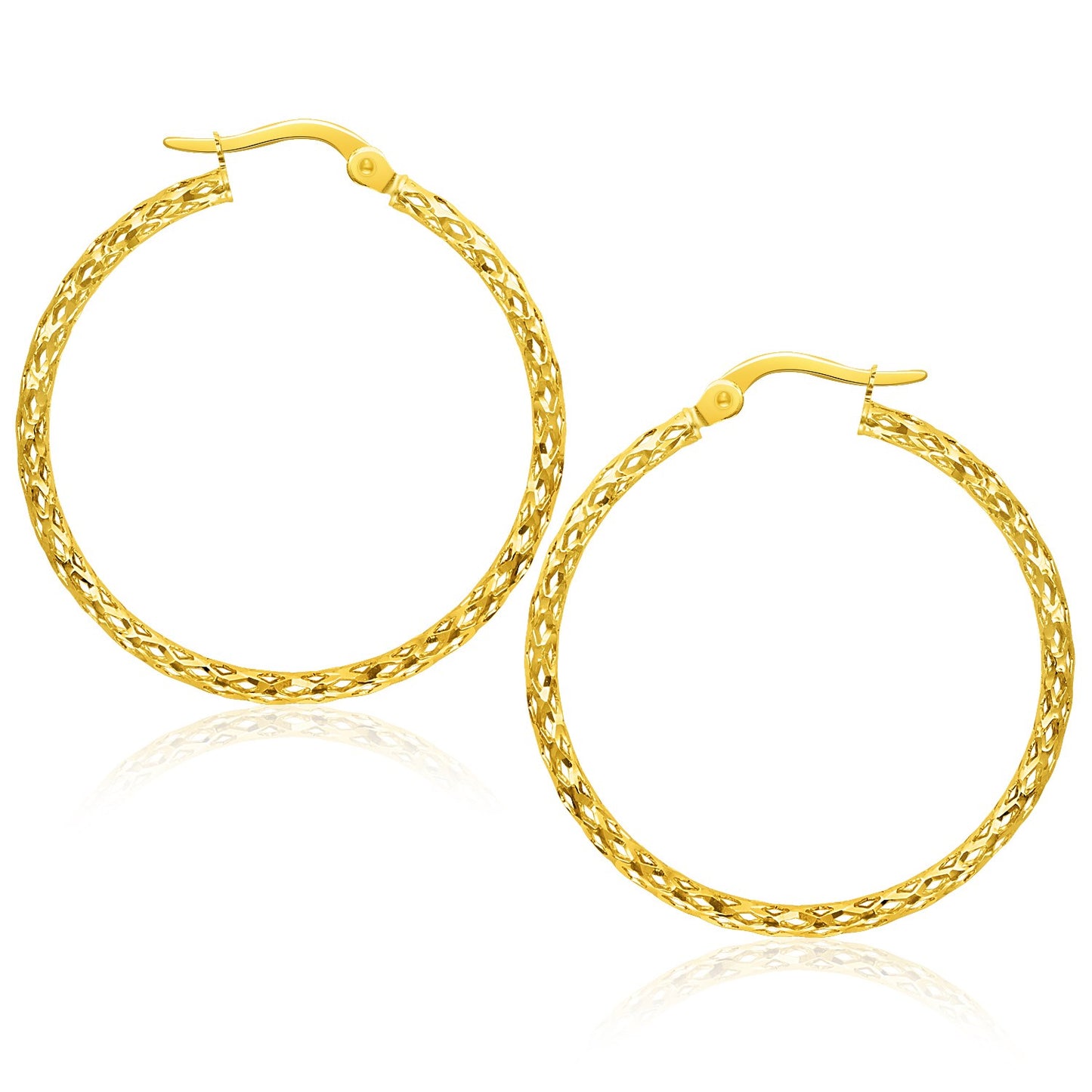 14k Yellow Gold Textured Large Hoop Earrings(1.5x30mm)