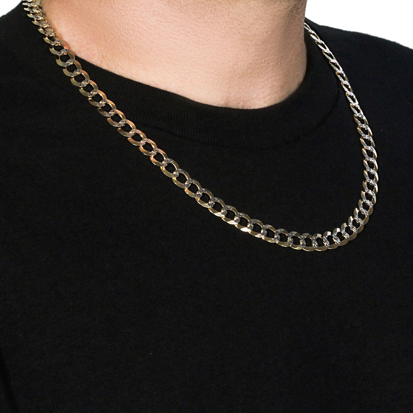 10 mm 14k Two Tone Gold Pave Curb Chain (9.70 mm)