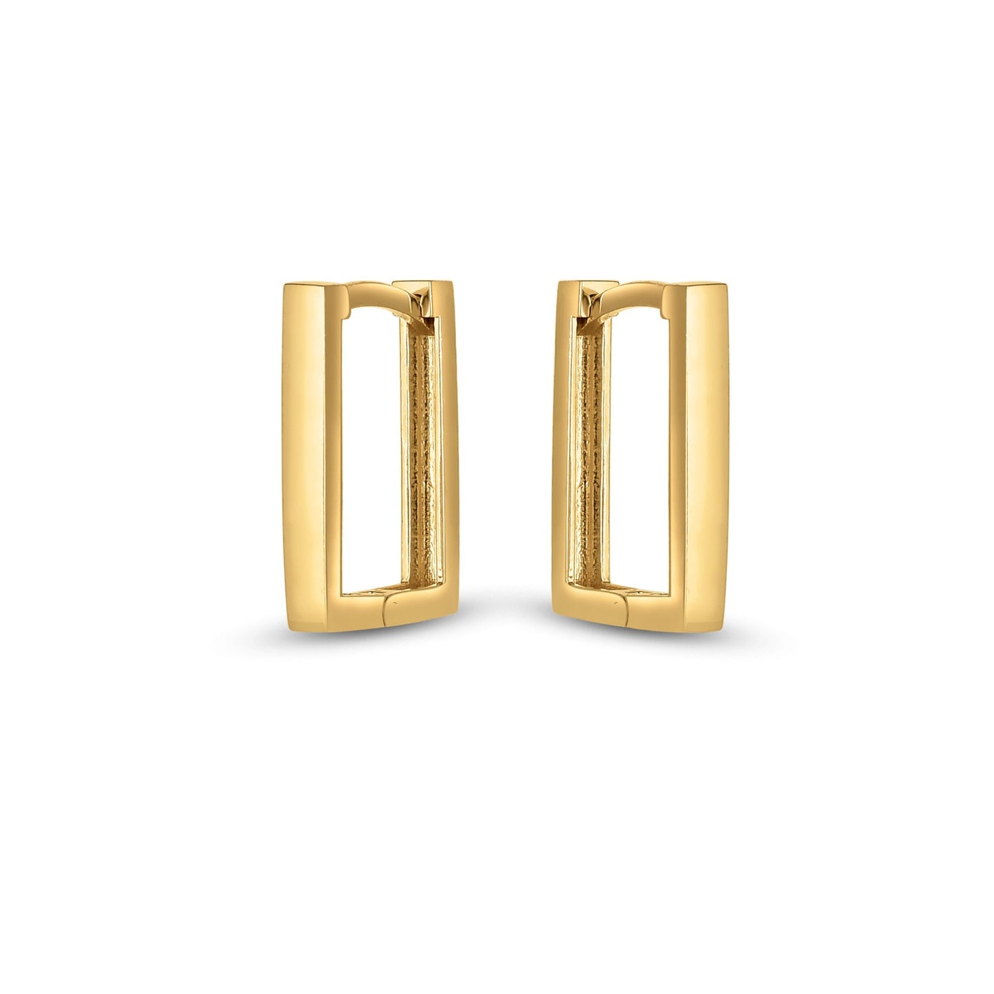 14k Yellow Gold Rectangle Huggie Hoops