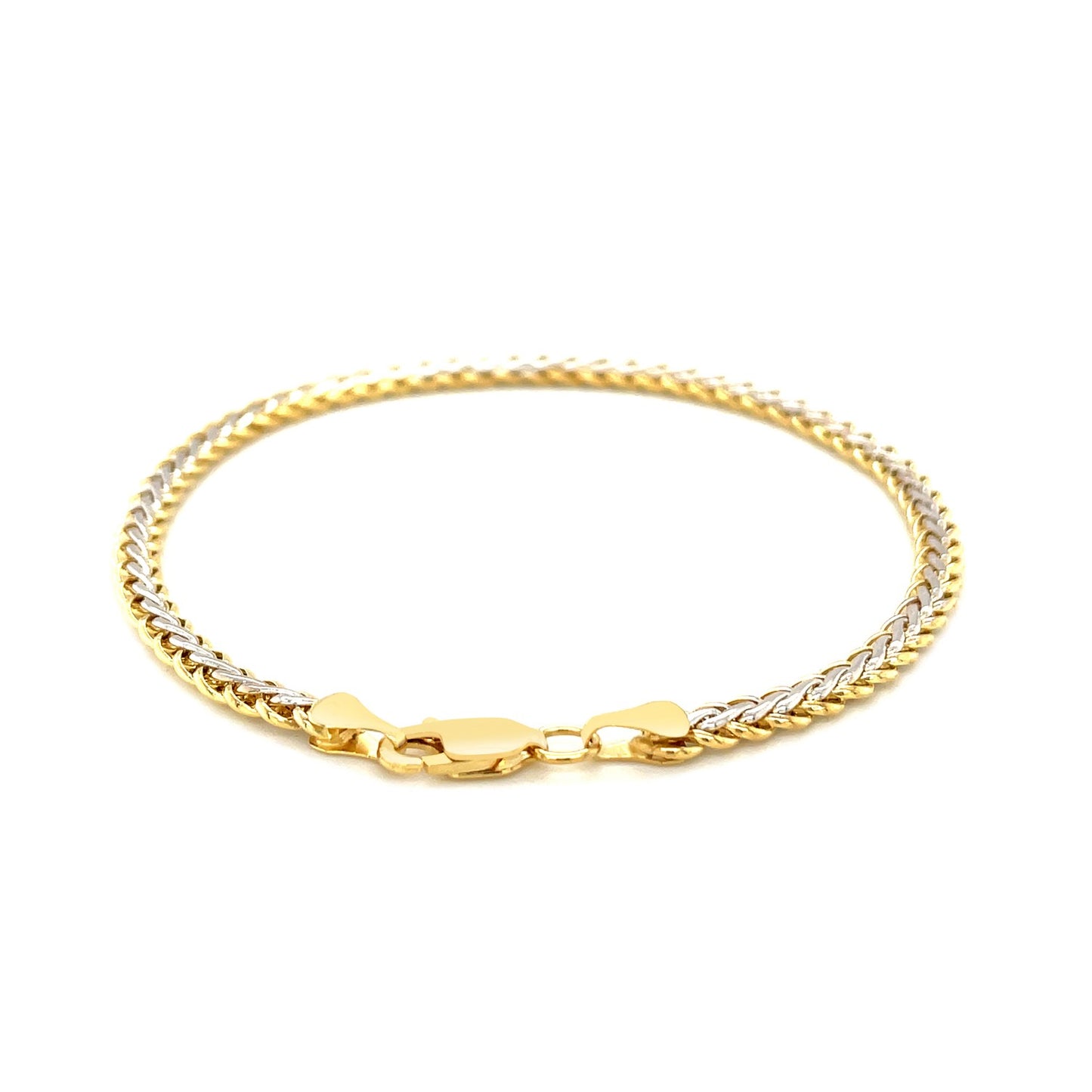 Two-Toned Fine Wheat Chain Bracelet in 10k Yellow and White Gold (3.00 mm)