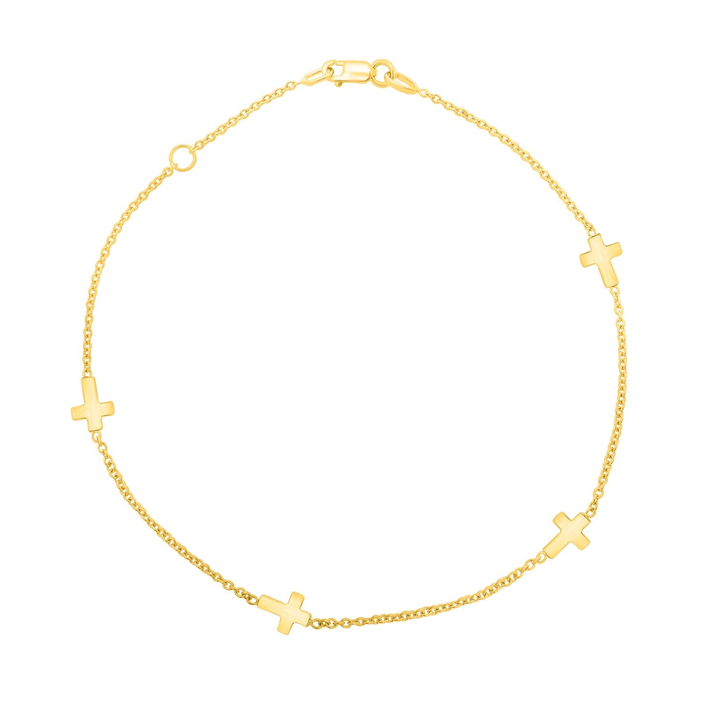 10k Yellow Gold Polished Station Cross Anklet (1.00 mm)