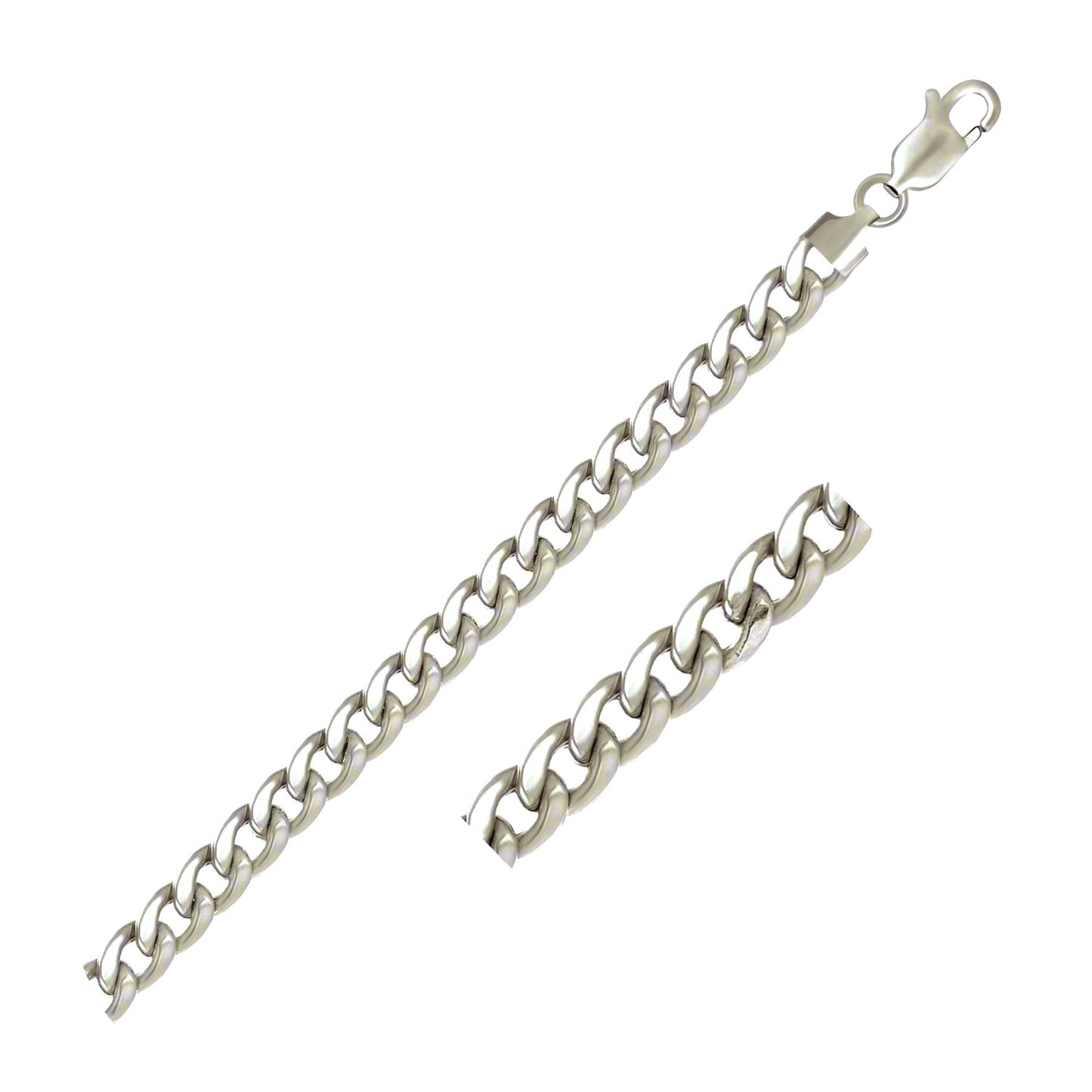 14k White Gold Miami Cuban Semi Solid Bracelet (7.00 mm)