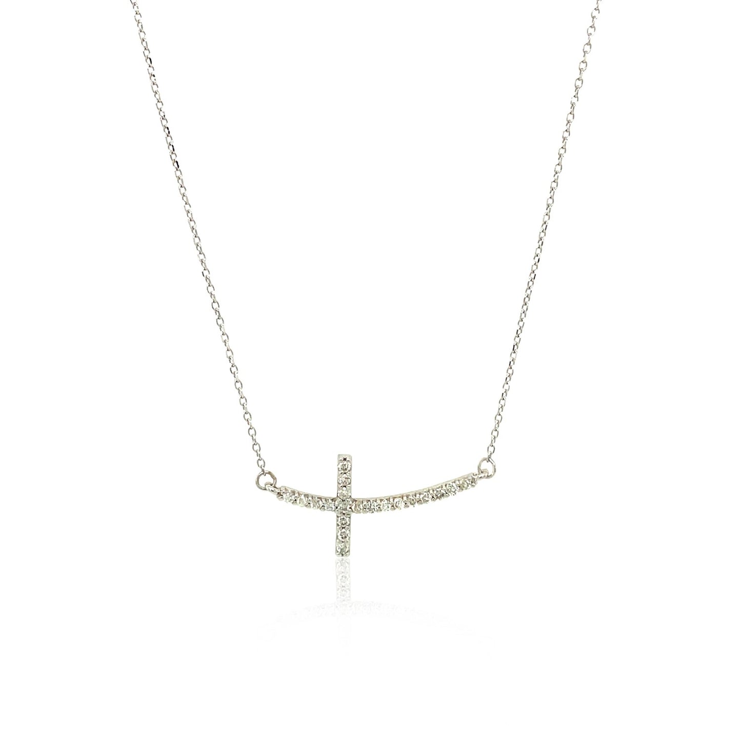 14k White Gold Diamond Embellished Cross Motif Necklace (.21cttw)