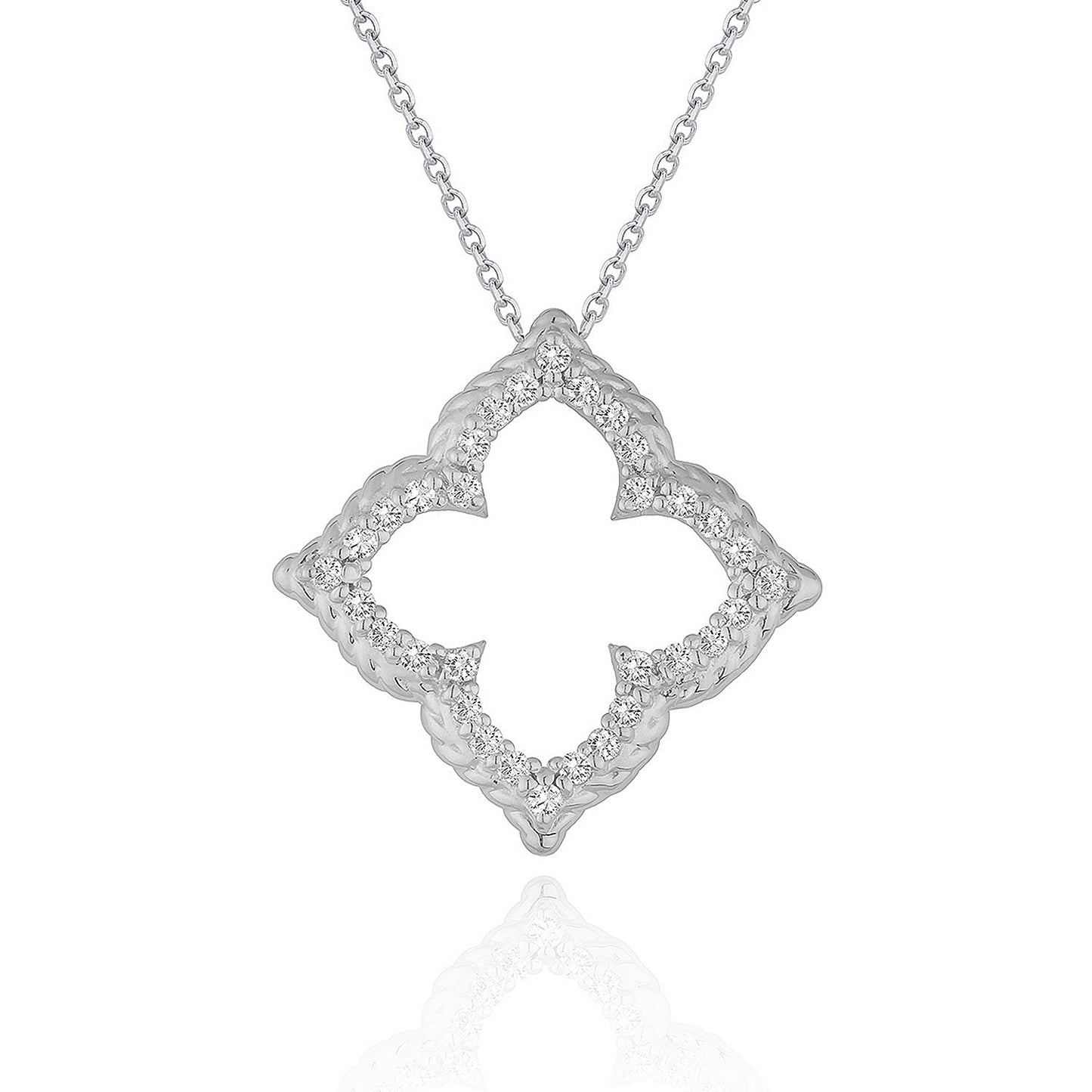 14k White Gold Diamond Cut-out Flower Pendant (1/3 cttw)