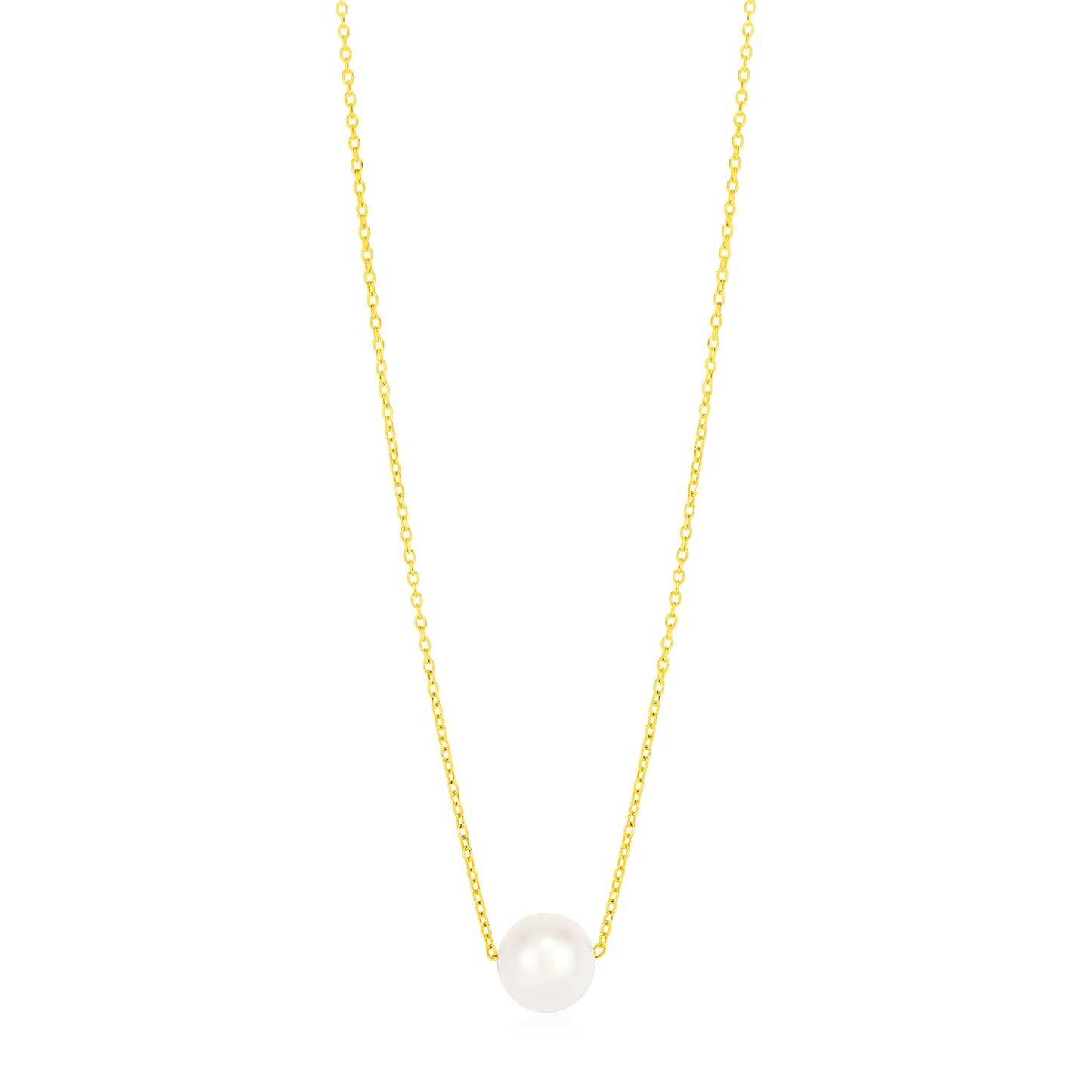 14k Yellow Gold 7mm Pearl Solitaire Necklace