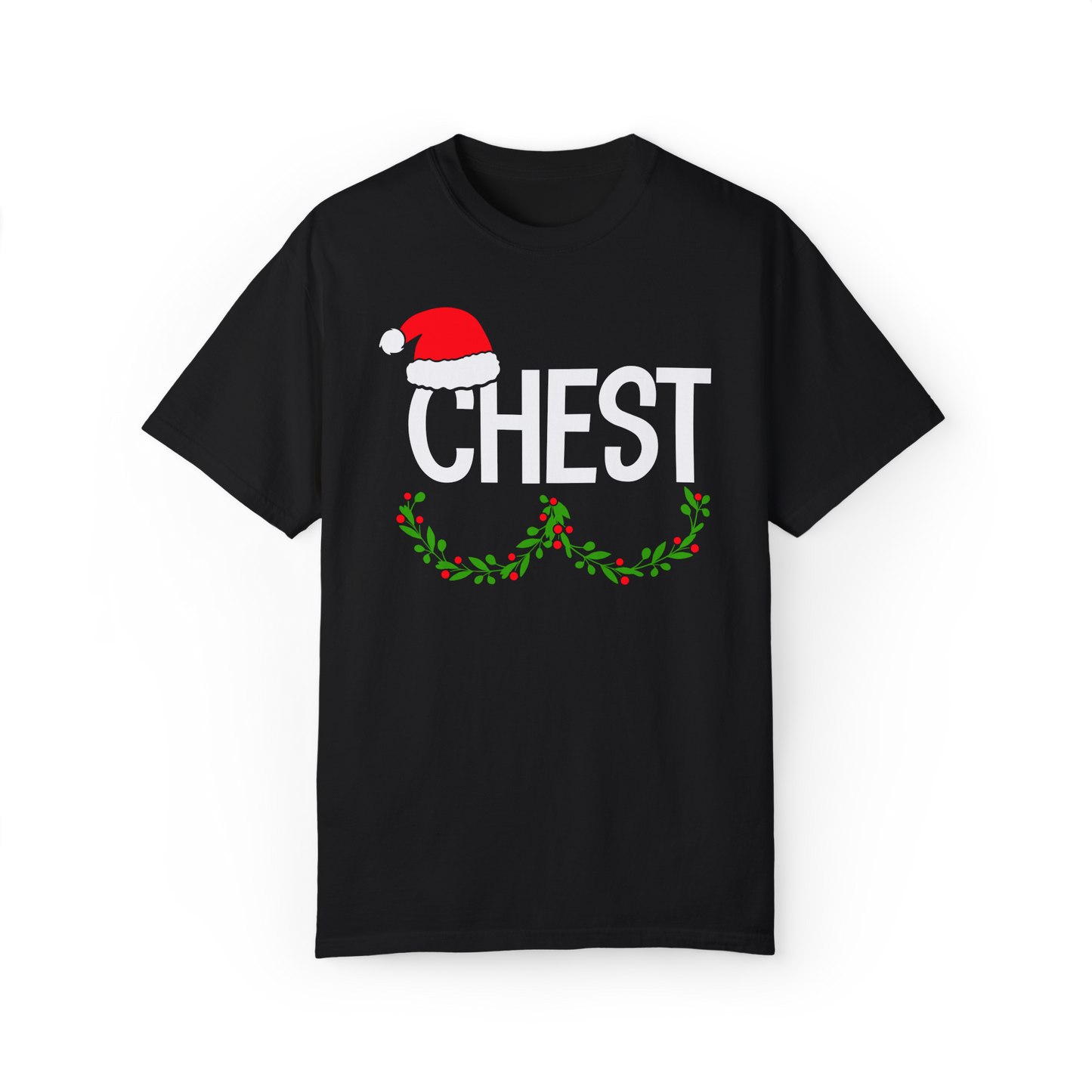 Funny Christmas Garment-Dyed T-shirt - Nuts and Chest Design