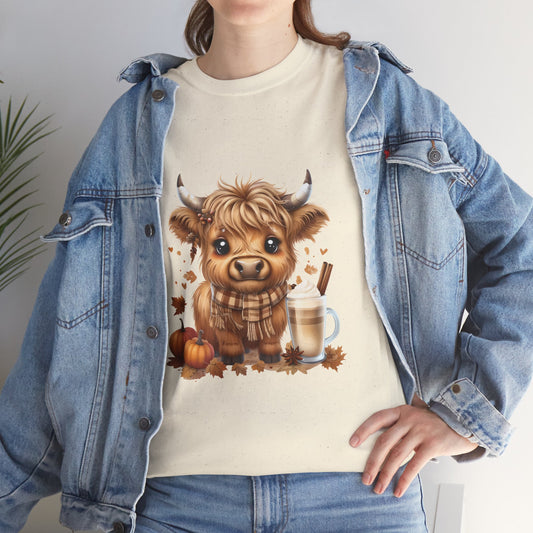 Cute Fall Harvest Cow Tee, Unisex Heavy Cotton T-Shirt, Autumn Shirt, Halloween Gift, Farm Animal Top, Cozy Seasonal Apparel