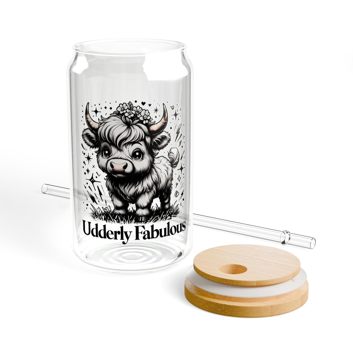 Glass Sipper, Highland Cow Design, 16oz