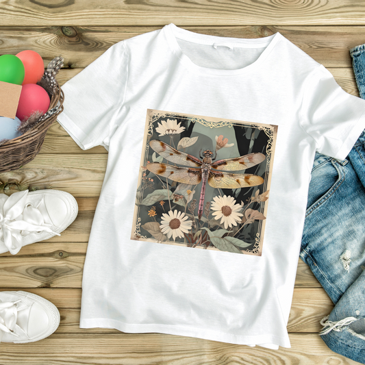 Nature-Inspired Unisex T-Shirt, Vintage Dragonfly & Floral Design, Eco-Friendly Gift, Boho Style, Perfect for Nature Lovers