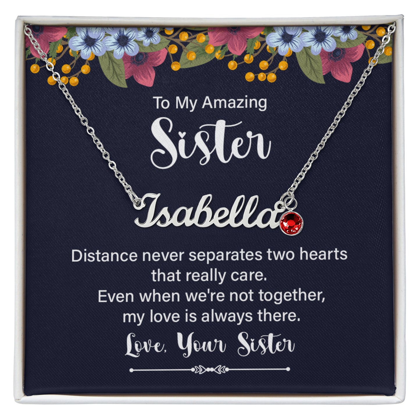 Custom Birthstone Name Necklace for Sister