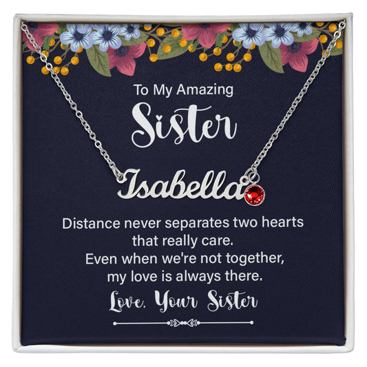 Custom Birthstone Name Necklace for Sister