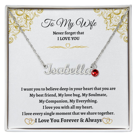 Personalized Name Necklace with Birthstone for Your Wife