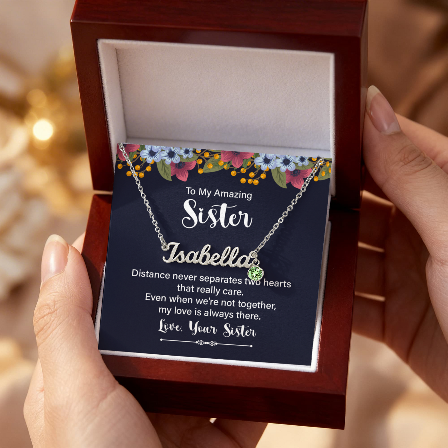Custom Birthstone Name Necklace for Sister