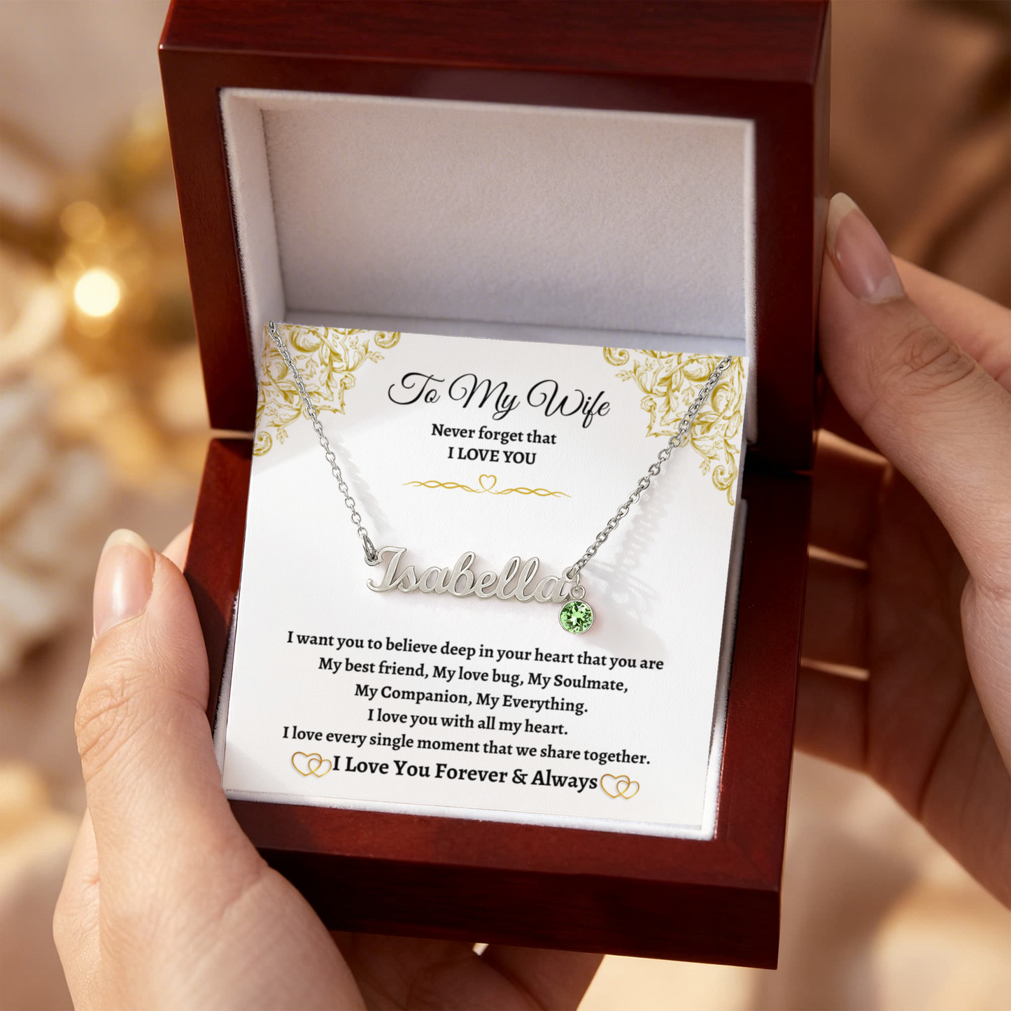 Personalized Name Necklace with Birthstone for Your Wife