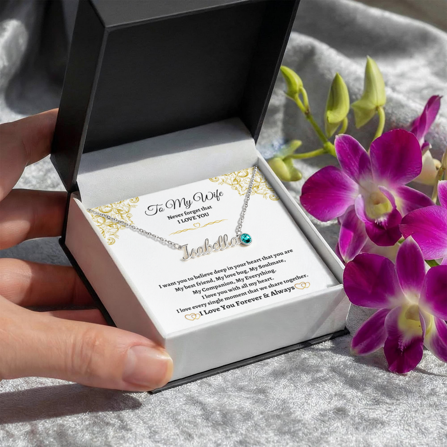 Personalized Name Necklace with Birthstone for Your Wife