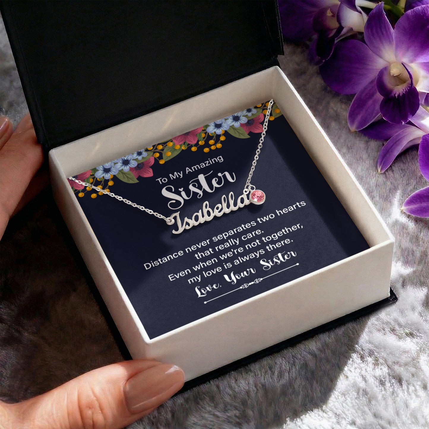 Custom Birthstone Name Necklace for Sister
