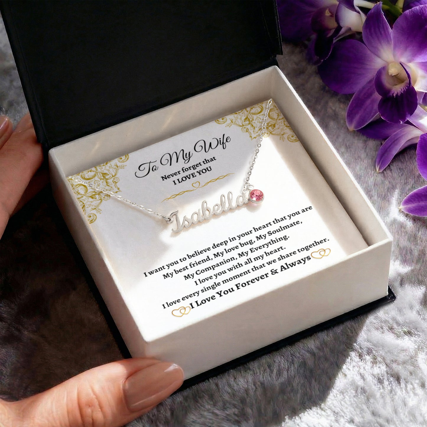 Personalized Name Necklace with Birthstone for Your Wife