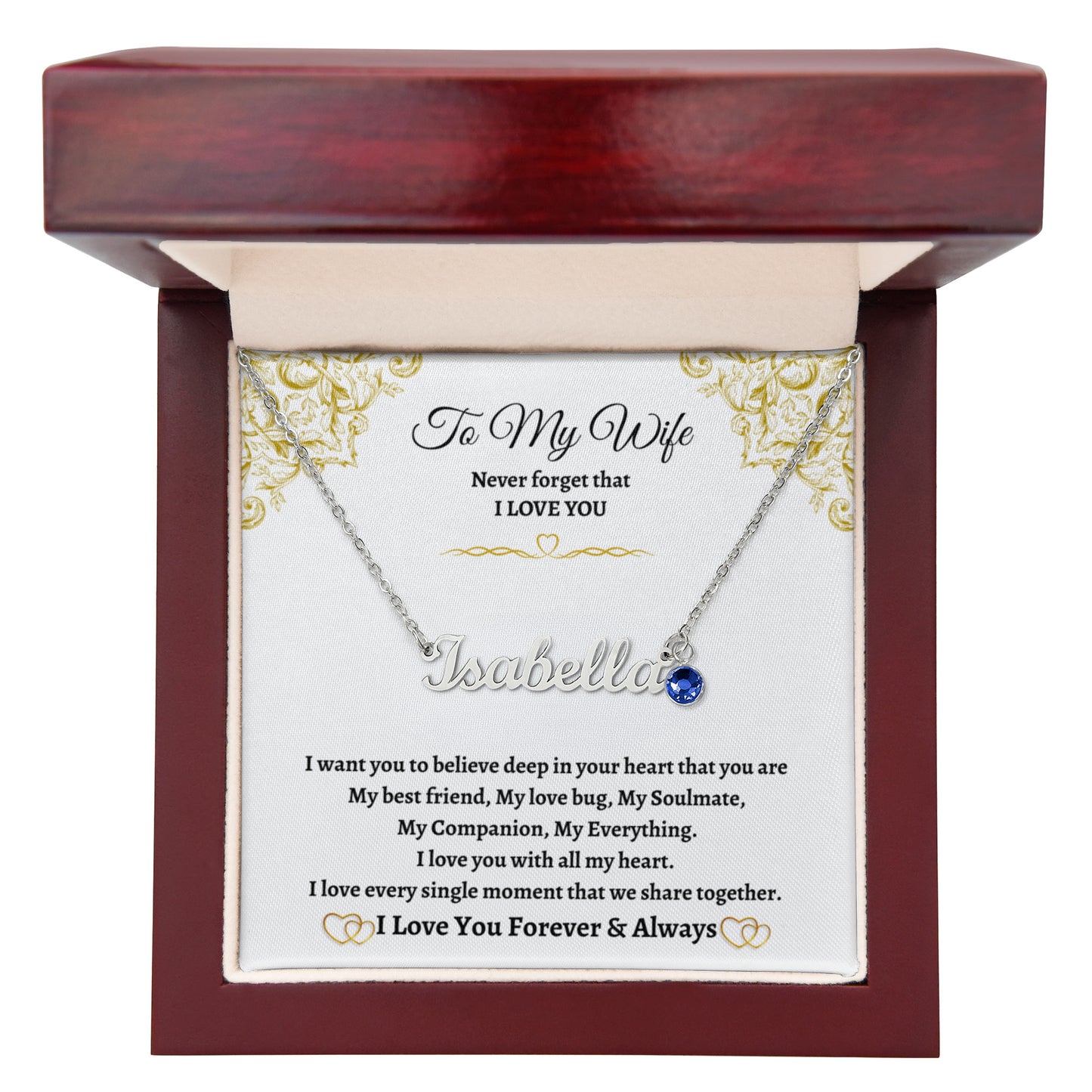 Personalized Name Necklace with Birthstone for Your Wife