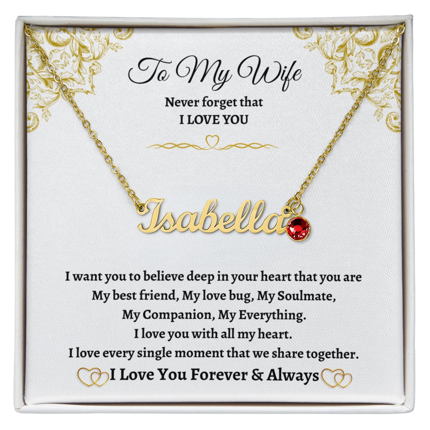 Personalized Name Necklace with Birthstone for Your Wife