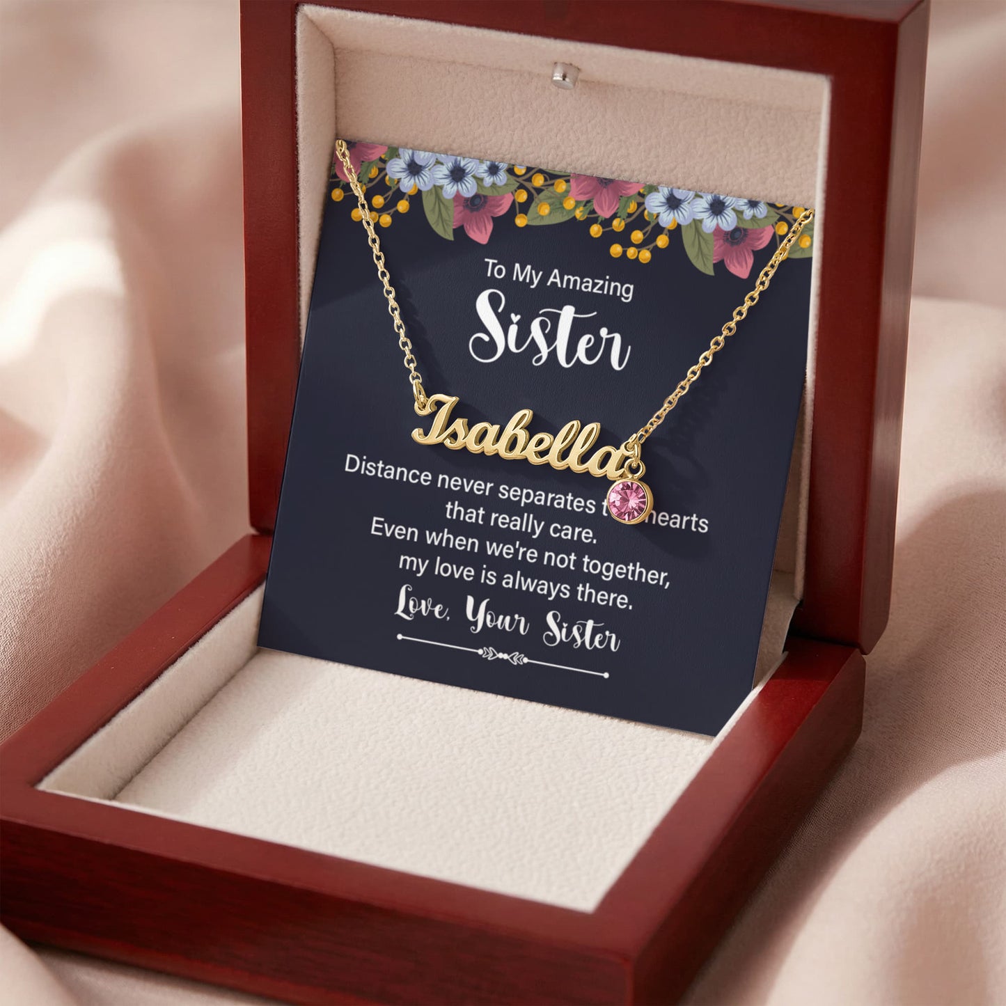 Custom Birthstone Name Necklace for Sister