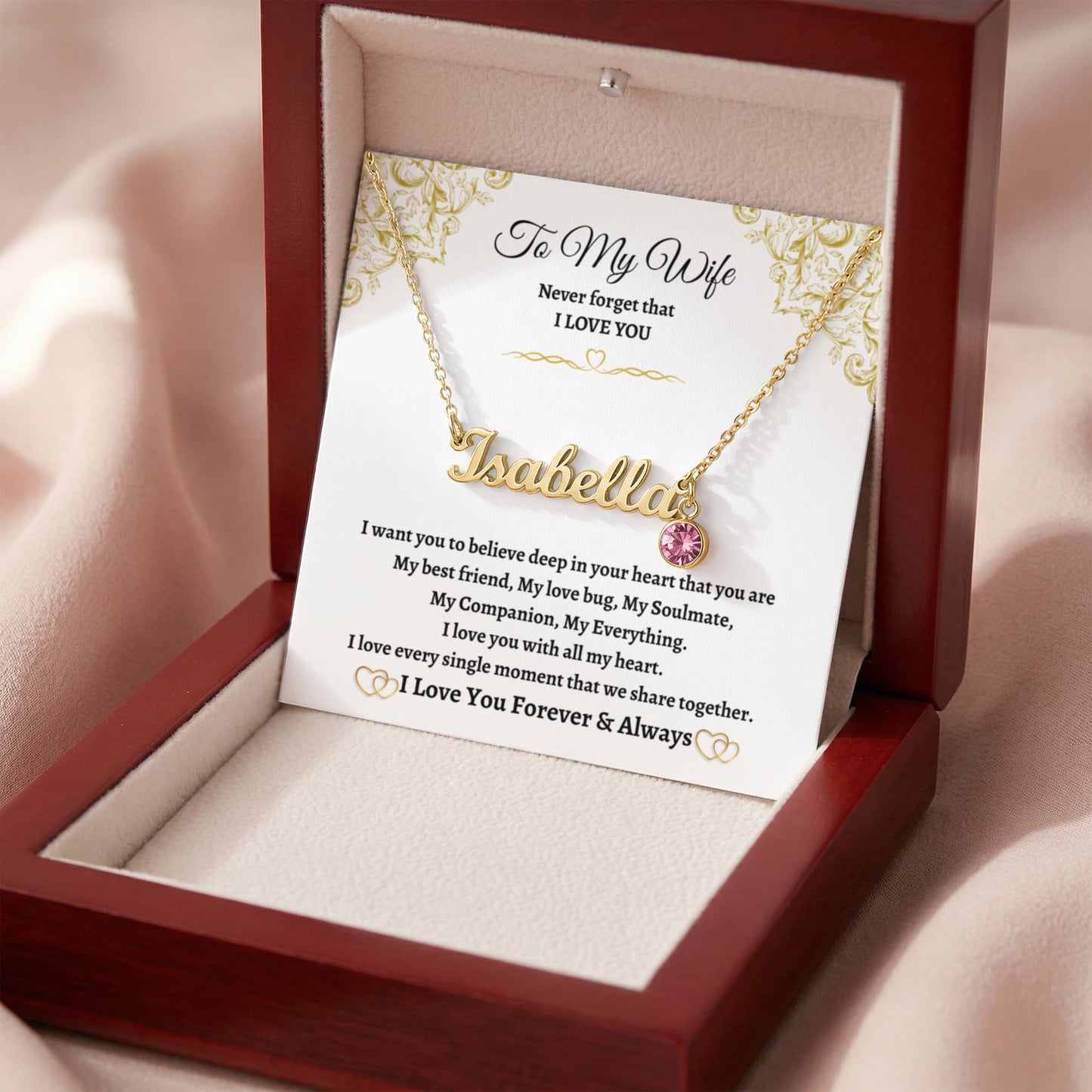 Personalized Name Necklace with Birthstone for Your Wife