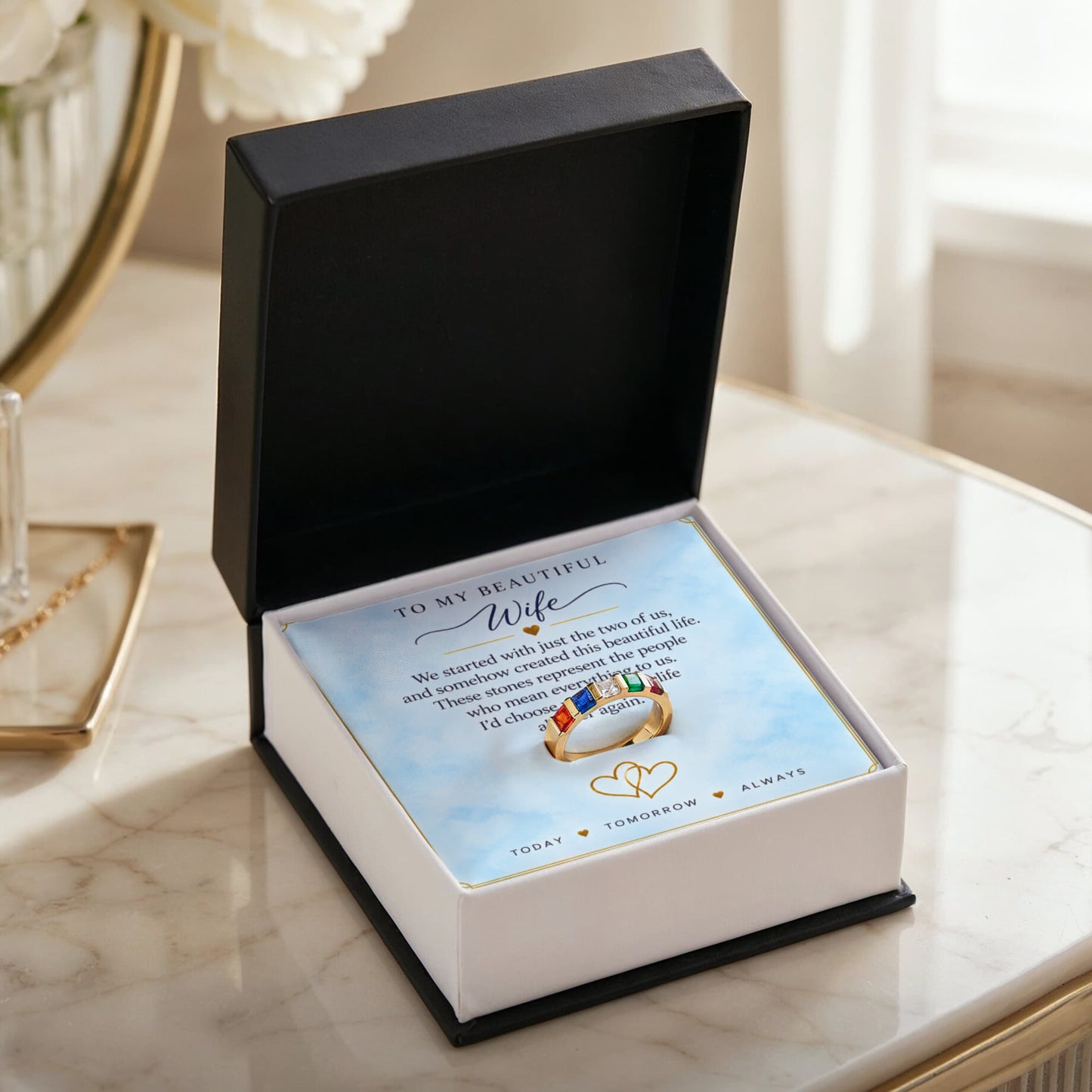 Women's Stackable Birthstone Ring — To My Beautiful Wife