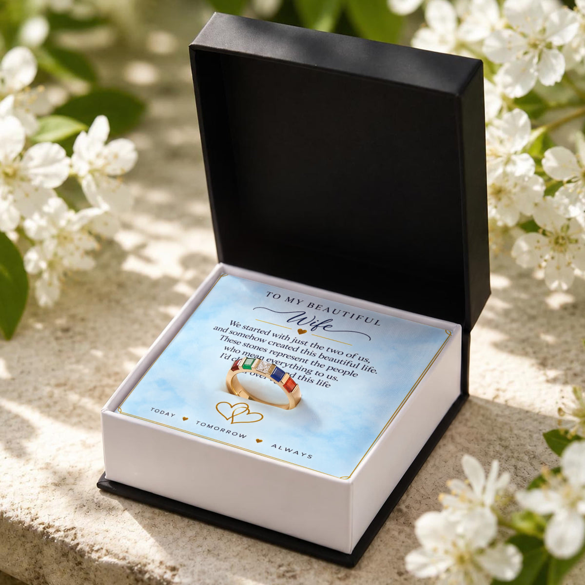 Women's Stackable Birthstone Ring — To My Beautiful Wife