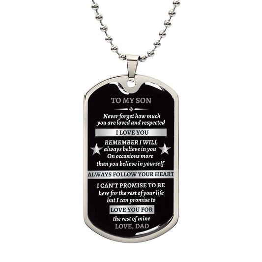 To My Son Follow your Heart Dog Tag Necklace from Dad