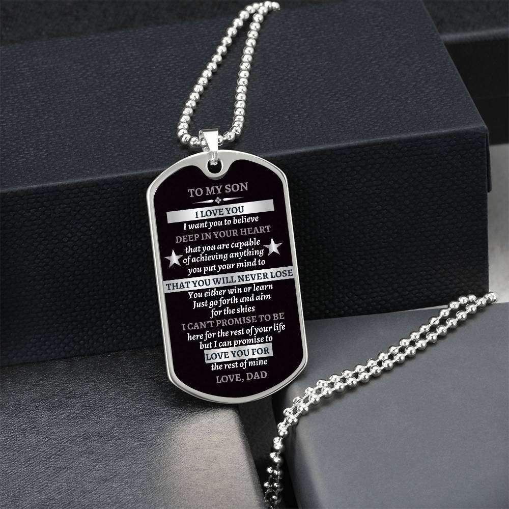 To My Son Dog Tag Necklace from Dad-Silver Design