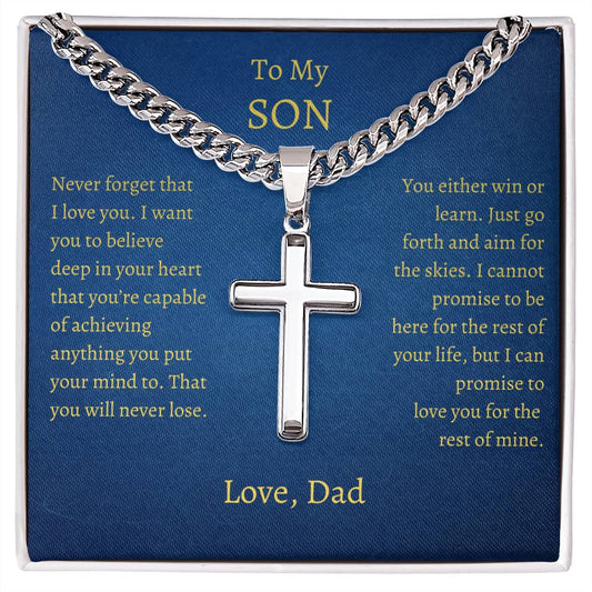 Artisan Cross with Cuban Chain to Son from Dad