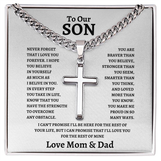 To Our Son Cuban Chain with Artisan Cross from Mom and Dad