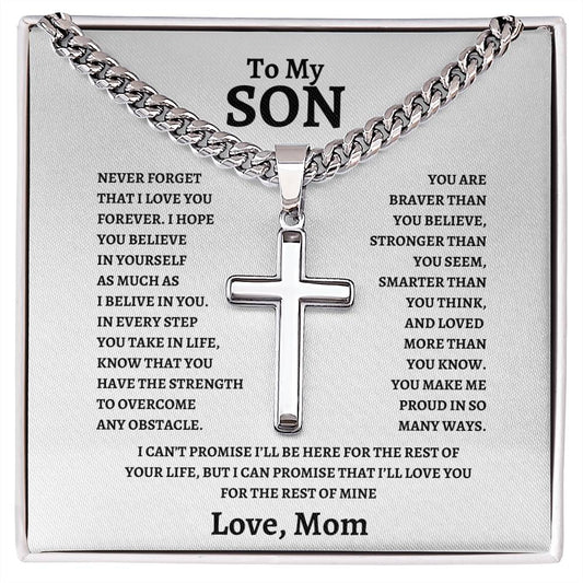 To My Son Cuban Chain with Artisan Cross From Mom