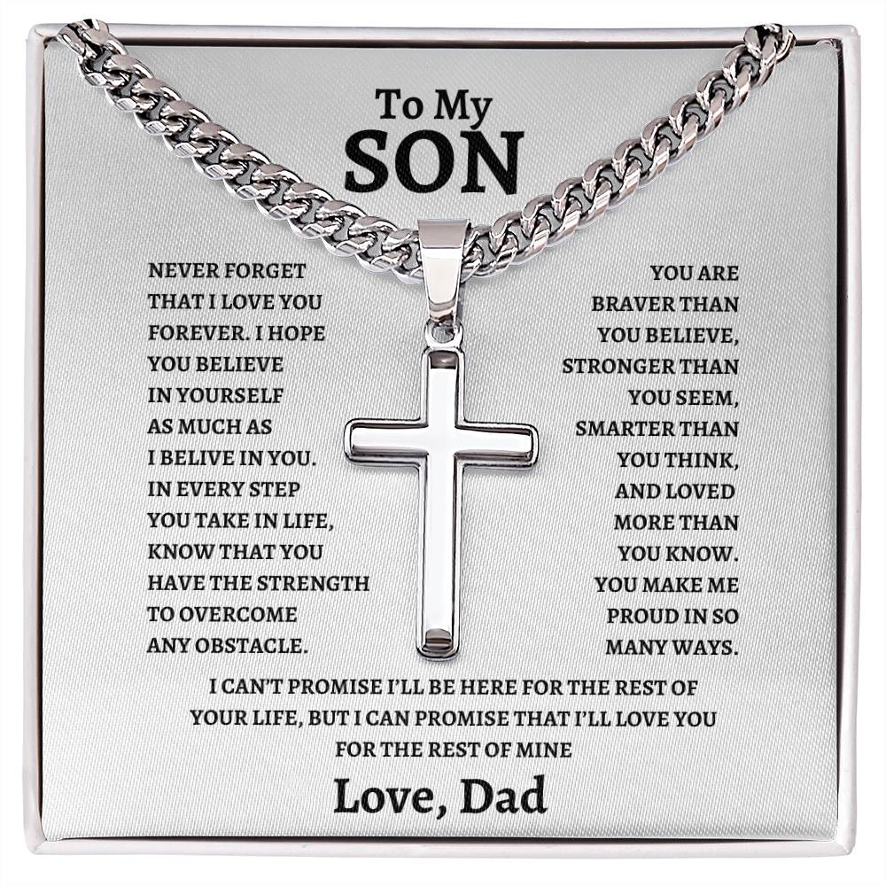 To My Son Cuban Chain with Artisan Cross From Dad