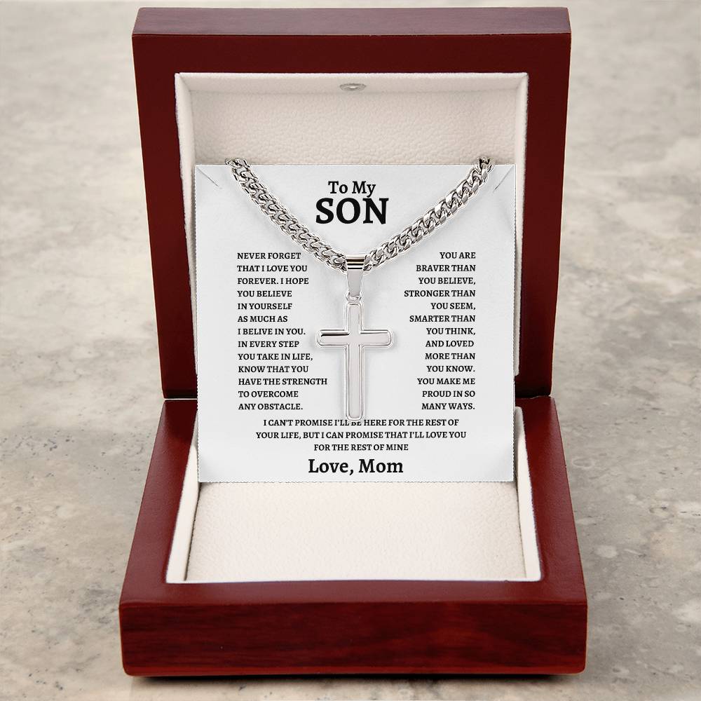 To My Son Cuban Chain with Artisan Cross From Mom